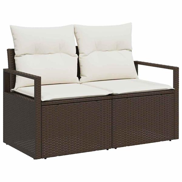 Grote foto vidaxl tuinbank met kussen bruin 120 x 62 x 69cm poly rattan tuin en terras tuinmeubelen