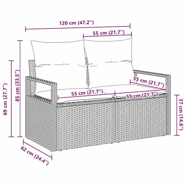 Grote foto vidaxl tuinbank zwart 120 x 62 x 69cm poly rattan tuin en terras tuinmeubelen