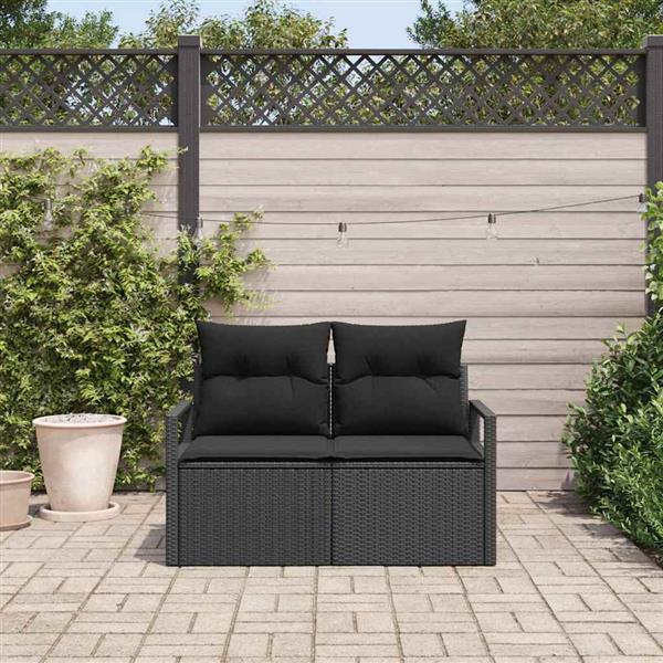 Grote foto vidaxl tuinbank met kussen zwart 120 x 62 x 69cm poly rattan tuin en terras tuinmeubelen