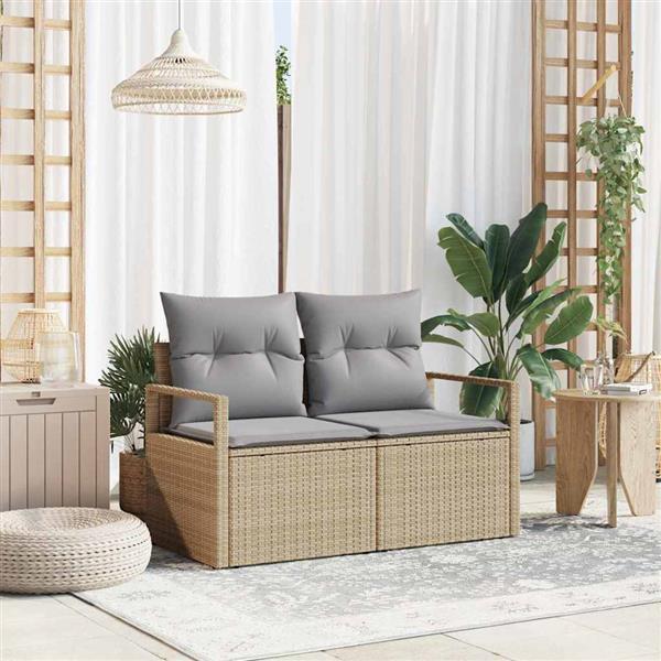 Grote foto vidaxl tuinbank met kussen beige 120 x 62 x 69cm poly rattan tuin en terras tuinmeubelen