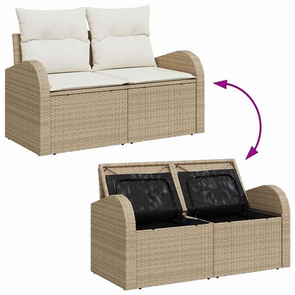 Grote foto vidaxl tuinbank met kussen beige 124 x 62 x 69cm poly rattan tuin en terras tuinmeubelen