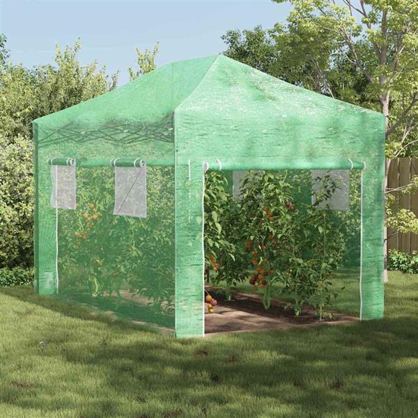 Grote foto vidaxl kas met dak groen 280 x 410 x 315 cm staal tuin en terras overige tuin en terras