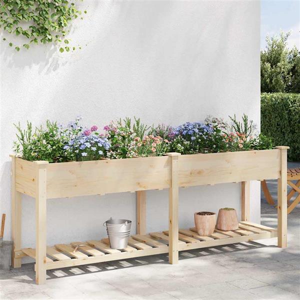 Grote foto vidaxl tuin bloempot beige 203.5 x 53 x 76.5 cm massief vurenhout tuin en terras overige tuin en terras