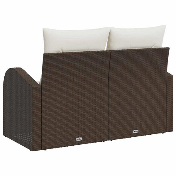 Grote foto vidaxl tuinbank met kussen bruin 124 x 62 x 69cm poly rattan tuin en terras tuinmeubelen