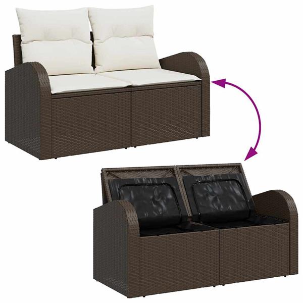 Grote foto vidaxl tuinbank met kussen bruin 124 x 62 x 69cm poly rattan tuin en terras tuinmeubelen