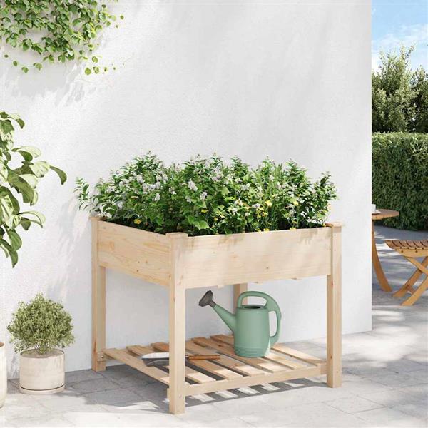 Grote foto vidaxl tuin bloempot beige 90 x 90 x 76.5 cm massief vurenhout tuin en terras overige tuin en terras