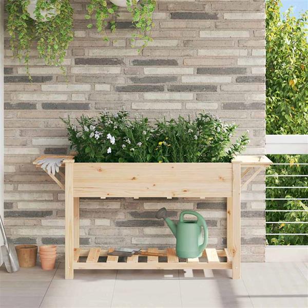 Grote foto vidaxl tuin bloempot beige 155 x 59 x 76.5 cm massief vurenhout tuin en terras overige tuin en terras