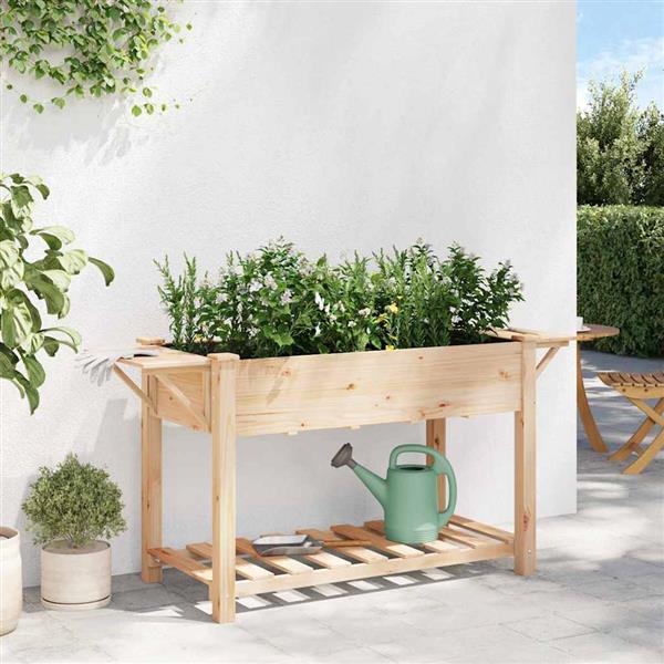 Grote foto vidaxl tuin bloempot beige 155 x 59 x 76.5 cm massief vurenhout tuin en terras overige tuin en terras