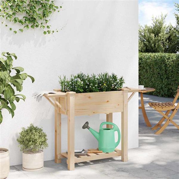 Grote foto vidaxl tuin bloempot beige 111 x 37 x 76.5 cm massief vurenhout tuin en terras overige tuin en terras