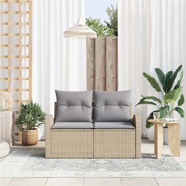 Grote foto vidaxl tuinbank met kussen beige 124 x 62 x 69cm poly rattan tuin en terras tuinmeubelen