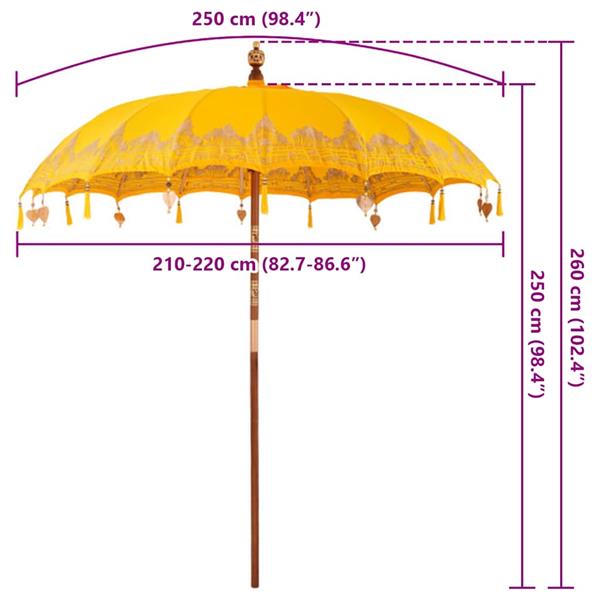 Grote foto vidaxl balinese parasol geel 210 220 x 260 cm katoen en massief hout tuin en terras overige tuin en terras