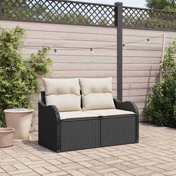 Grote foto vidaxl tuinbank met kussen zwart 121 x 62 x 69cm poly rattan tuin en terras tuinmeubelen
