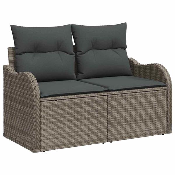 Grote foto vidaxl tuinbank met kussen grijs 121 x 62 x 69cm poly rattan tuin en terras tuinmeubelen
