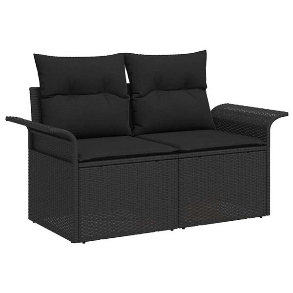 Grote foto vidaxl tuinbank met kussen zwart 141 x 62 x 69cm poly rattan tuin en terras tuinmeubelen