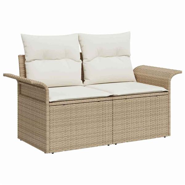 Grote foto vidaxl tuinbank met kussen beige 141 x 62 x 69cm poly rattan tuin en terras tuinmeubelen