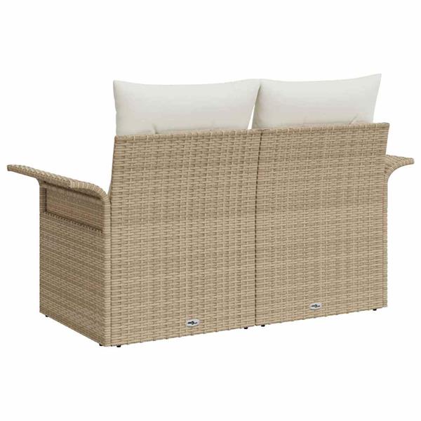 Grote foto vidaxl tuinbank met kussen beige 141 x 62 x 69cm poly rattan tuin en terras tuinmeubelen