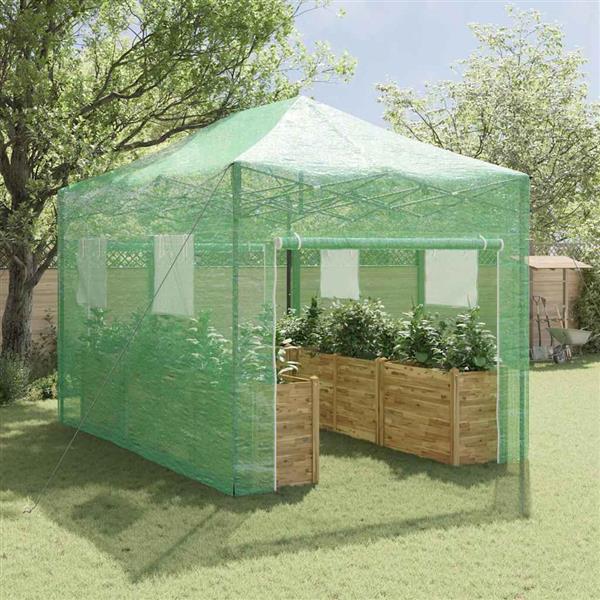 Grote foto vidaxl kas met dak groen 280 x 410 x 315 cm staal tuin en terras overige tuin en terras