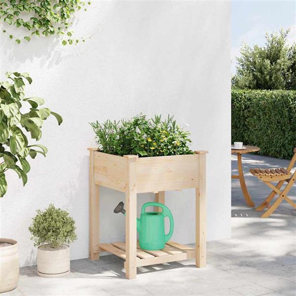 Grote foto vidaxl tuin bloempot beige 60.5 x 60 x 76.5 cm massief vurenhout tuin en terras overige tuin en terras