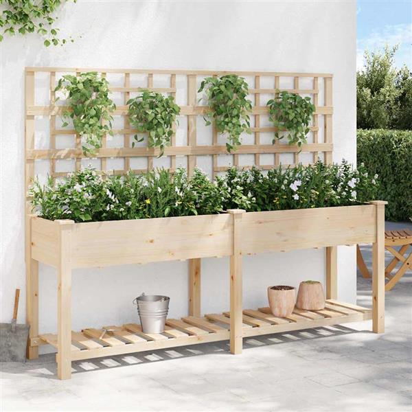 Grote foto vidaxl tuin bloempot beige 203.5 x 54 x 152.5 cm massief vurenhout tuin en terras overige tuin en terras