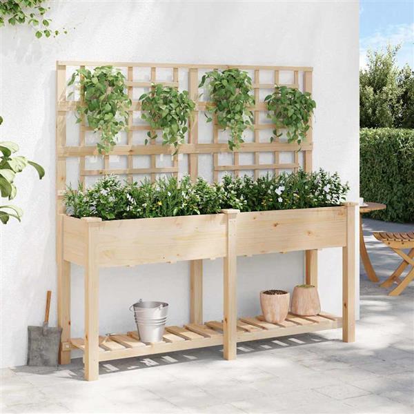 Grote foto vidaxl tuin bloempot beige 161 x 46 x 152.5 cm massief vurenhout tuin en terras overige tuin en terras