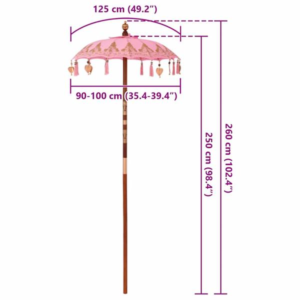 Grote foto vidaxl balinese parasol roze 90 100 x 260 cm katoen en massief hout tuin en terras overige tuin en terras