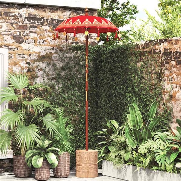 Grote foto vidaxl balinese parasol rood 90 100 x 260 cm katoen en massief hout tuin en terras overige tuin en terras