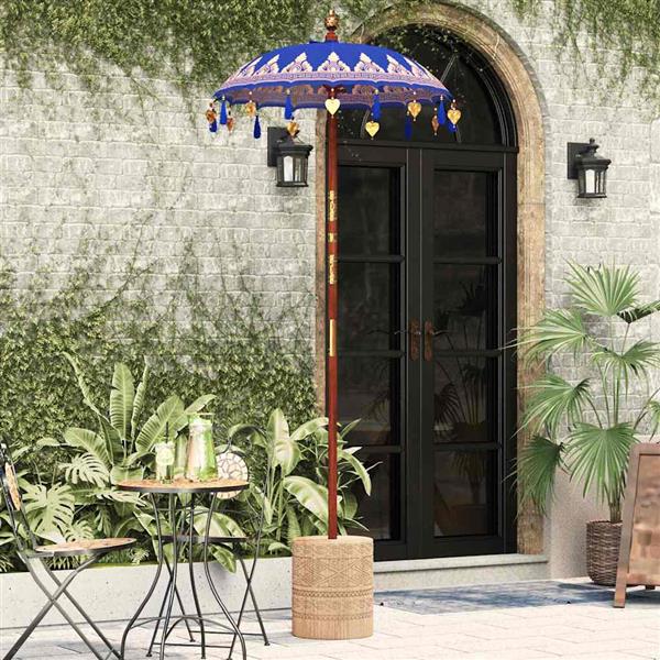 Grote foto vidaxl balinese parasol blauw 90 100 x 260 cm katoen en massief hout tuin en terras overige tuin en terras