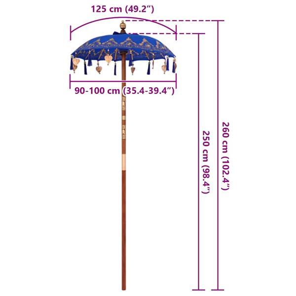 Grote foto vidaxl balinese parasol blauw 90 100 x 260 cm katoen en massief hout tuin en terras overige tuin en terras