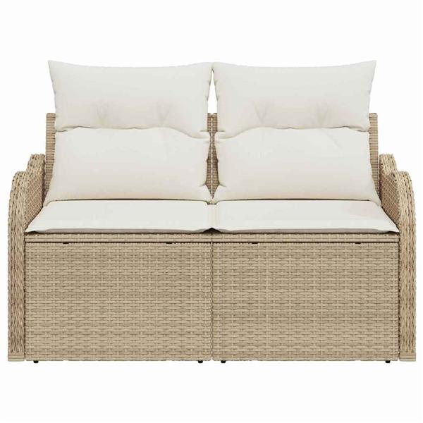 Grote foto vidaxl tuinbank met kussen beige 121 x 62 x 69cm poly rattan tuin en terras tuinmeubelen