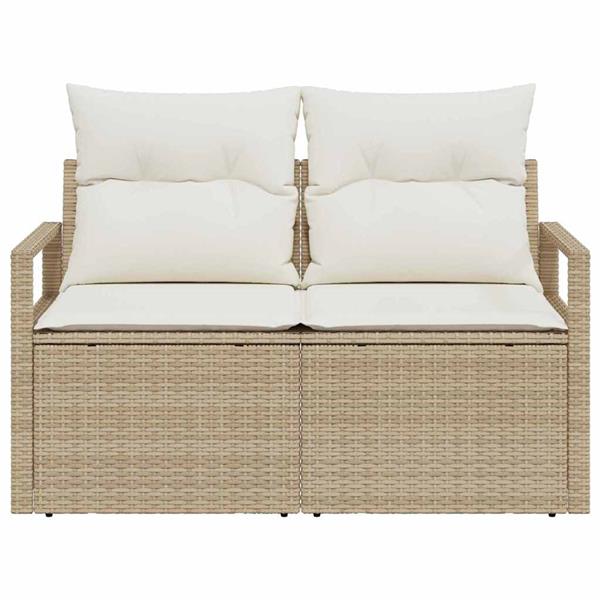 Grote foto vidaxl tuinbank met kussen beige 120 x 62 x 69cm poly rattan tuin en terras tuinmeubelen