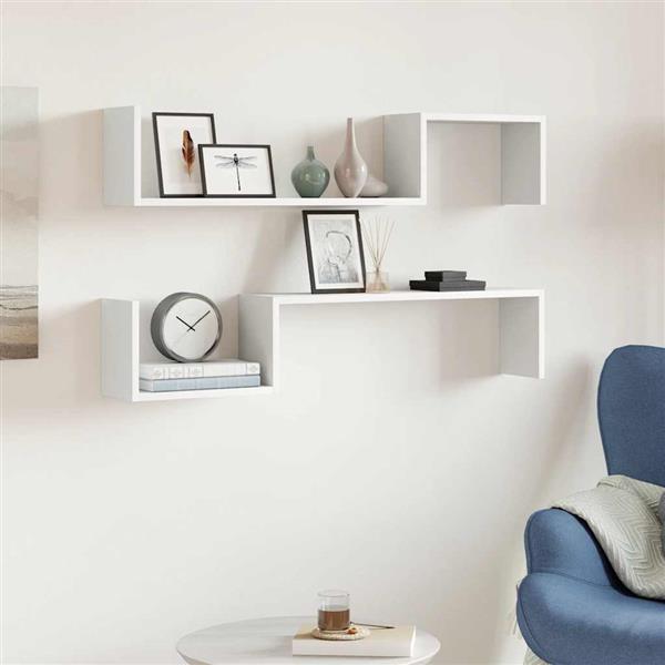Grote foto vidaxl wandschappen 2 st 100x15x20 cm bewerkt hout wit huis en inrichting woningdecoratie