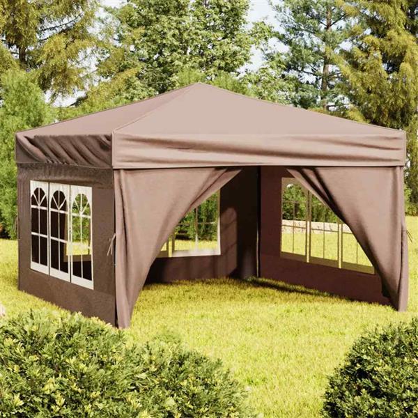 Grote foto vidaxl partytent inklapbaar met zijwanden 3x3 m taupe tuin en terras overige tuin en terras