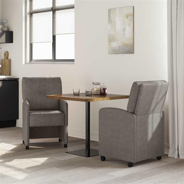 Grote foto vidaxl eetstoelen met wielen 2 pcs grijs 57 x 67 x 95 cm kunstleer huis en inrichting stoelen