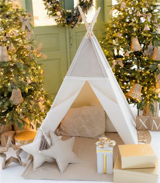 Grote foto tipi tent beige velvet katoen met kanten afwerking tipi tent kinderen en baby overige