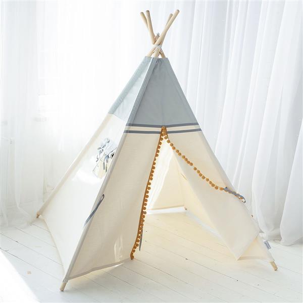 Grote foto tipi tent grijs ecru met pompons katoen met velvet tipi tent kinderen en baby overige