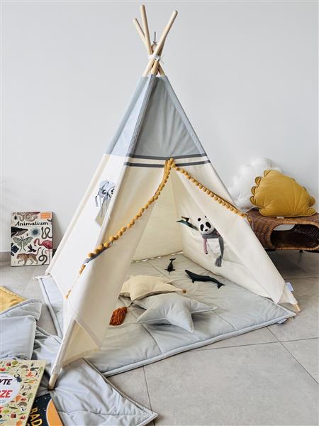 Grote foto tipi tent grijs ecru met pompons katoen met velvet tipi tent kinderen en baby overige