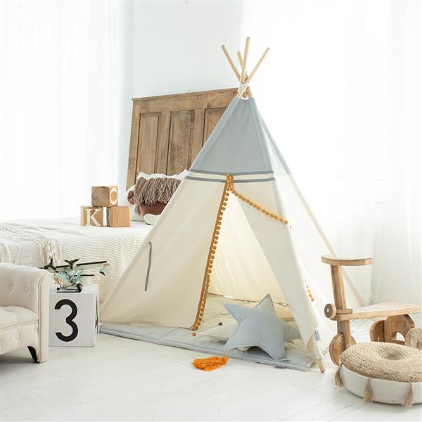 Grote foto tipi tent grijs ecru met pompons katoen met velvet tipi tent kinderen en baby overige