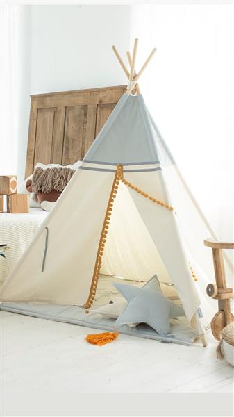 Grote foto tipi tent grijs ecru met pompons katoen met velvet tipi tent kinderen en baby overige