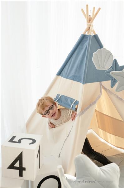 Grote foto blauwe tipi speeltent blue sea met of zonder velvet schelpmat tipi tent kinderen en baby overige