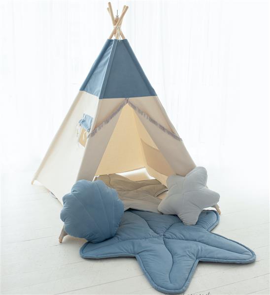 Grote foto blauwe tipi speeltent blue sea met of zonder velvet schelpmat tipi tent kinderen en baby overige