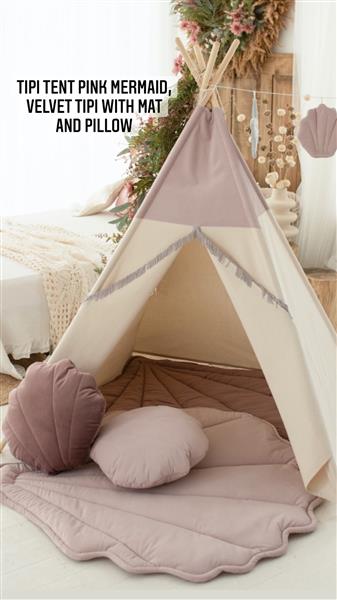 Grote foto roze tipi speeltent pink mermaid met of zonder velvet schelpmat tipi tent kinderen en baby overige