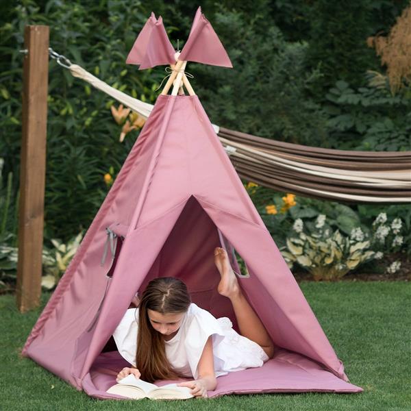 Grote foto outdoor tipi speeltent dark pink voor binnen en buiten outdoor tipi tent mat vlaggen kinderen en baby overige