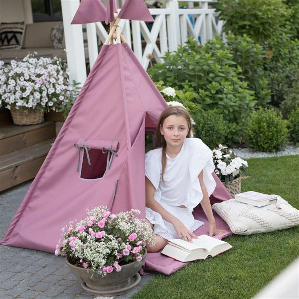 Grote foto outdoor tipi speeltent dark pink voor binnen en buiten outdoor tipi tent mat vlaggen kinderen en baby overige