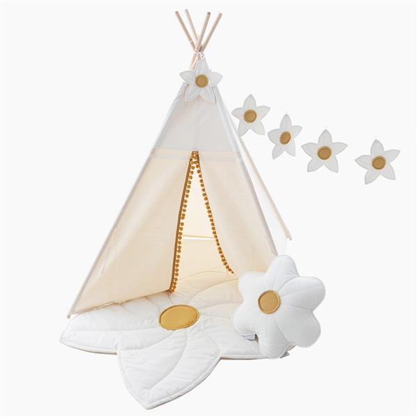 Grote foto set tipi tent daisy cr me met pompons en bloemen accessoires tipi tent mat daisy kussen daisy kinderen en baby overige
