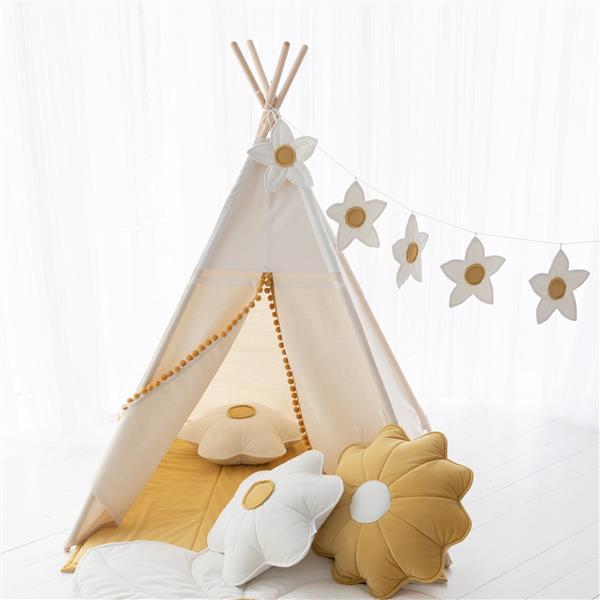 Grote foto set tipi tent daisy cr me met pompons en bloemen accessoires tipi tent mat daisy kussen daisy kinderen en baby overige