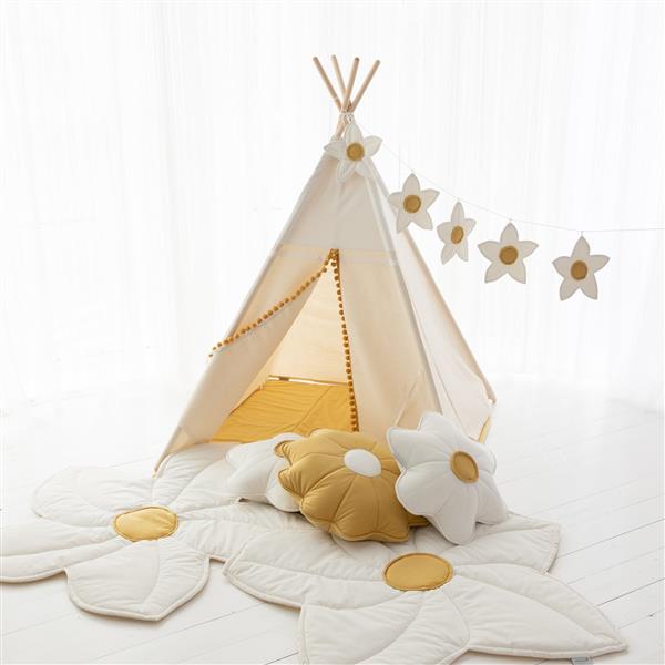Grote foto set tipi tent daisy cr me met pompons en bloemen accessoires tipi tent mat daisy kussen daisy kinderen en baby overige