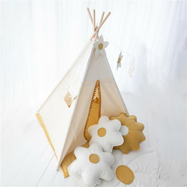 Grote foto set tipi tent daisy cr me met pompons en bloemen accessoires tipi tent mat daisy kussen daisy kinderen en baby overige