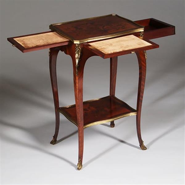 Grote foto bijzettafel verguld brons en inlegwerk alexander chevrie gemerkt no.322165 antiek en kunst stoelen en banken