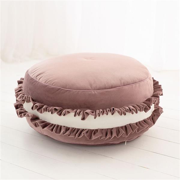 Grote foto velvet poef kussen macaron dirty pink zacht zitkussen in de vorm van een koekje dirty pink 50x kinderen en baby complete kinderkamers