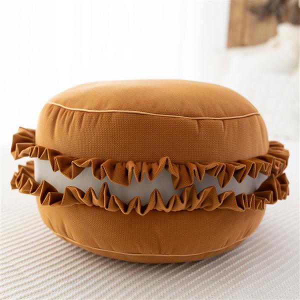 Grote foto velvet poef kussen macaron mosterd zacht zitkussen in de vorm van een koekje mosterd 50x30cm kinderen en baby complete kinderkamers